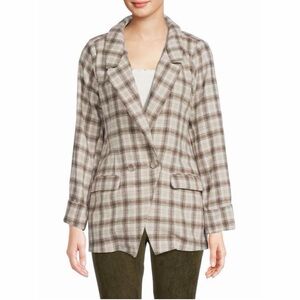 BCBG Women's Plaid Blazer in Cream and Brown